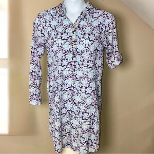 Roberta Roller Rabbit Shirt Dress Large Roll Tab Sleeve Cotton Abstract Blue